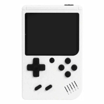 Consola portátil de videojogos branca com ecrã preto e botões pretos