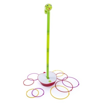 Conjunto de jogo com base branca e vermelha e haste verde com cabeça de sapo