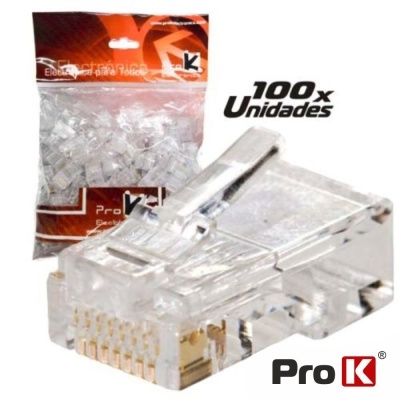 Conector de rede RJ45 transparente pack 100 unidades Pro K