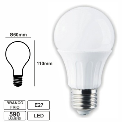 LÂMPADA E27 6W=60W 230V LED GLOBO BRANCO FRIO 590LM