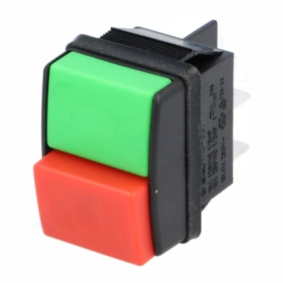 Botão interruptor duplo verde e vermelho com corpo preto