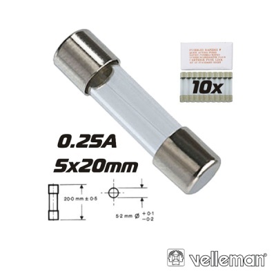 FUSÍVEL 5X20 FUSÃO RÁPIDA 0.25A (10X) VELLEMAN