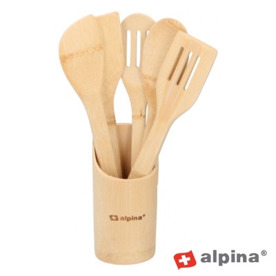 Conjunto de utensílios de cozinha em madeira com suporte alpina