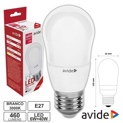 LÂMPADA LED E27 GLOBO B45 6W 230V 3000K 460LM AVIDE