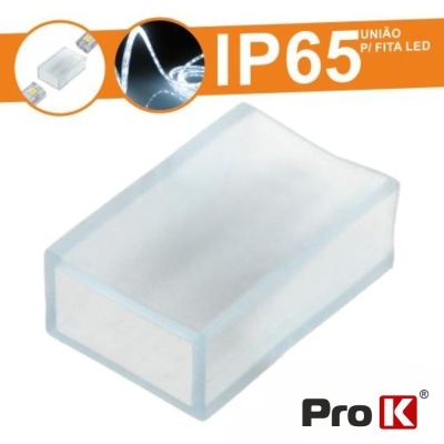 Conector branco translúcido para fita LED com rótulo IP65