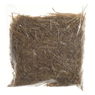 Pacote plástico com material vegetal seco castanho