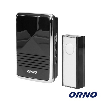 Campainha eletrónica sem fios ORNO em preto e branco com detalhes cromados