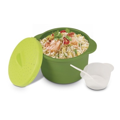 Conjunto de tigelas para micro-ondas verde e branca com tampa verde perfurada