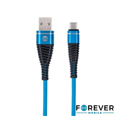 Cabo de dados USB-A para USB-C azul com detalhes em preto