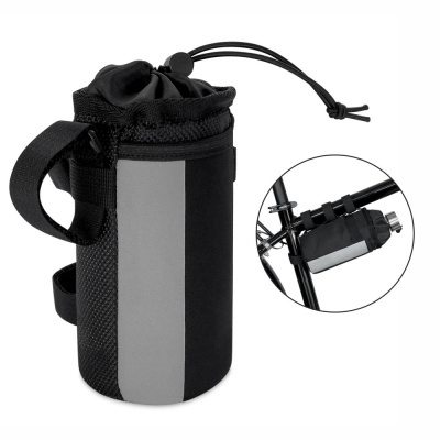 Saco de armazenamento para bicicleta preto com faixa cinza e cordão ajustável