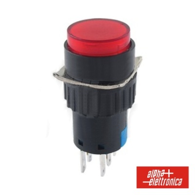 Botão elétrico vermelho com base preta e terminais metálicos