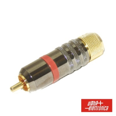 Conector RCA metálico com anel vermelho e capa rosqueada dourada