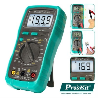 Multímetro digital Pro'sKit MT-1210 verde e preto com display LCD e botão rotativo