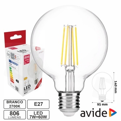 Lâmpada LED E27 Globo Filamento 7W 230V 2700K 806lm AVIDE