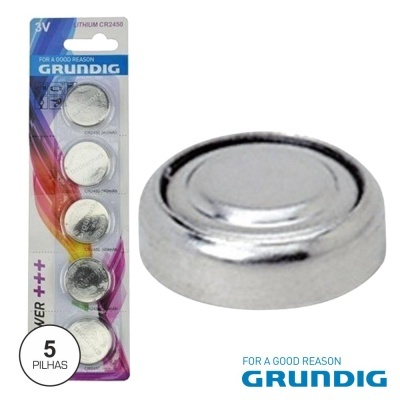 Pack de 5 pilhas de botão de lítio Grundig CR2450 3V em embalagem colorida