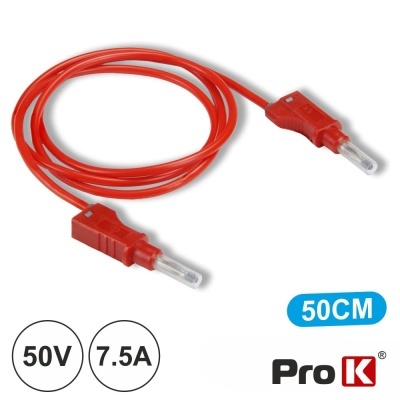 Cabo elétrico vermelho Pro K de 50 cm com conectores transparentes e marcações 50V 7.5A