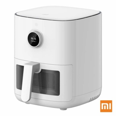 Frigideira elétrica branca Xiaomi com visor digital e pega para abrir compartimento