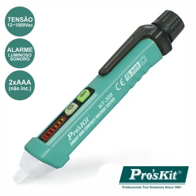 Testador de voltagem verde e preto com botão e indicador luminoso