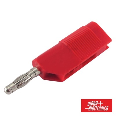 Conector banana vermelho com cabo metálico e logótipo alpha elettronica