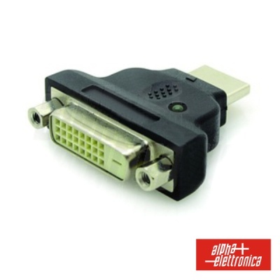 Adaptador DVI para HDMI preto e metal prateado com marca alpha elettronica