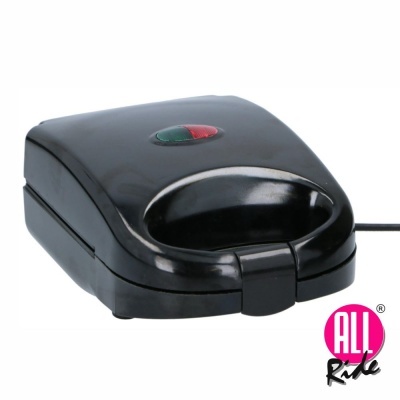 Máquina de waffle elétrica preta com indicadores luminosos vermelho e verde, marca ALL Ride