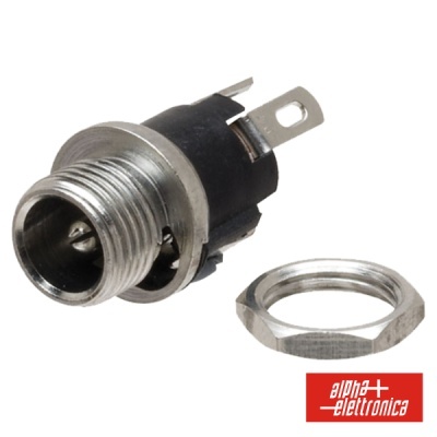 Conector coaxial metálico com anel de fixação e logotipo alpha-elettronica