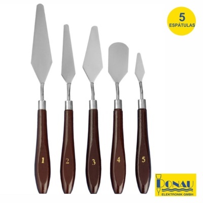 CONJUNTO 5 ESPÁTULAS C LÂMINA AÇO E CABO MADEIRA DONAU