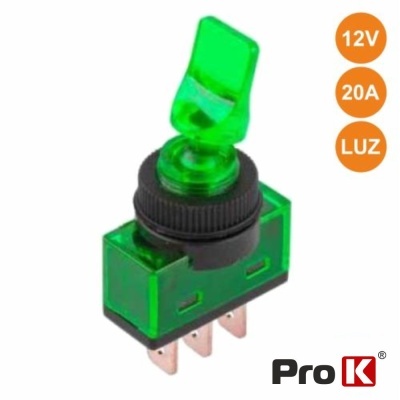 INTERRUPTOR ALAVANCA ON-OFF 20A12V LUMINOSO VERDE PROK