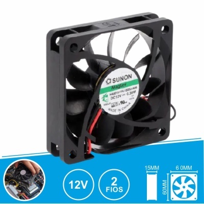 Ventoinha de computador preta SUNON MagLev 12V 60x60x15mm com etiqueta central branca