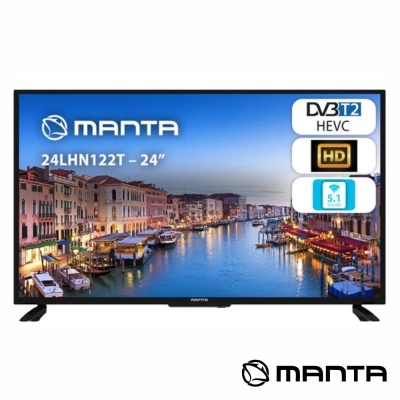 Televisor Manta 24 polegadas com imagem de canal de água e edifícios