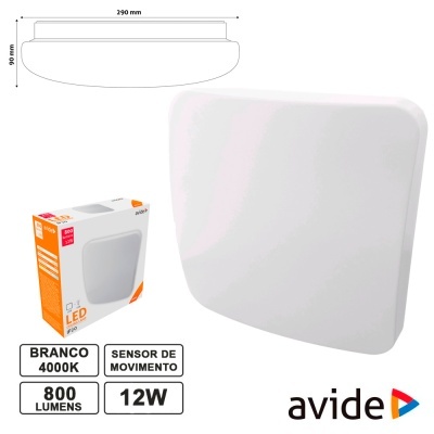 PAINEL LED QUADRADO APLIQUE 12W 90MM 4000K 800LM AVIDE