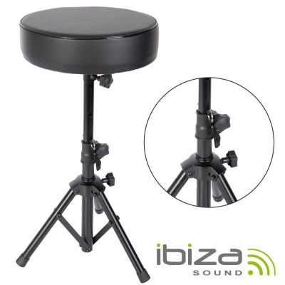 Banco redondo preto com tripé metálico preto e assento almofadado