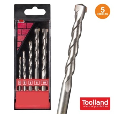 Conjunto de 5 brocas metálicas em embalagem preta e vermelha com logo Toolland