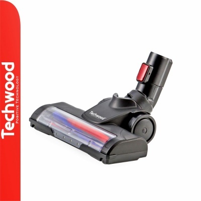 Cabeça de aspirador de pó Techwood preto com escova, botão vermelho e texto TECHWOOD