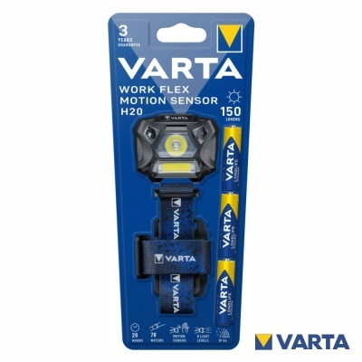 Lanterna frontal VARTA WORK FLEX MOTION SENSOR H20 em embalagem azul
