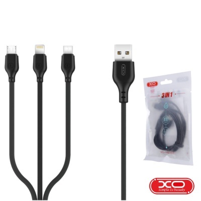 Cabo USB-A 2.0 Macho  Micro USB USB-C Lightning1M Preto XO