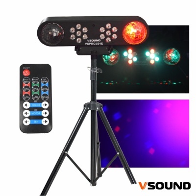 Luz de palco VSOUND VSPROJ54E preta em tripé com LEDs e comando remoto