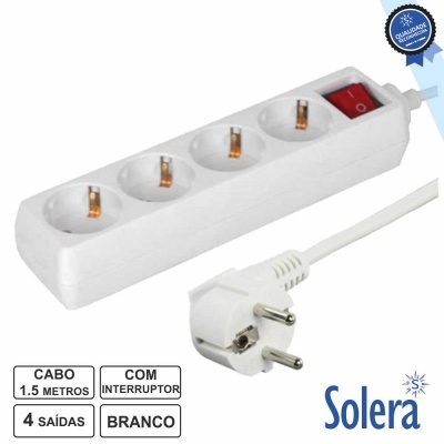 TOMADA ELÉTRICA C 4 SAÍDAS INTERRUPTOR 1.5M BRANCO SOLERA
