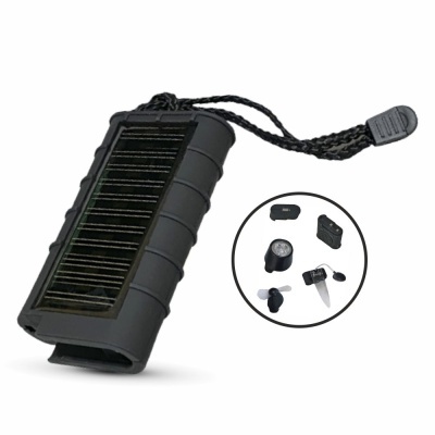 Carregador solar portátil negro com acessórios