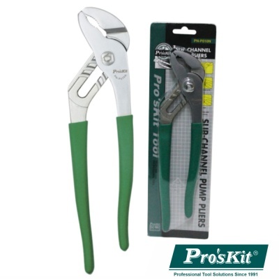 alicates ajustáveis metálicos com cabos verdes e embalagem de produto Pro'sKit