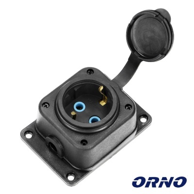 Ficha Schuko Fêmea 16A230V Preta C Tampa ORNO