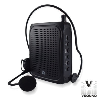 Amplificador de voz preto portátil com microfone de diadema