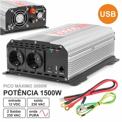 CONVERSOR 12V-230V 1500W ONDA PURA