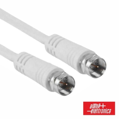 Cabo coaxial branco com conectores metálicos e logótipo alpha elettronica