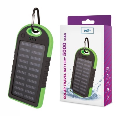 Powerbank 5000mAh Verde C Painel Solar E 2 USB