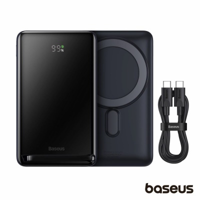Carregador portátil Baseus preto com cabo USB-C