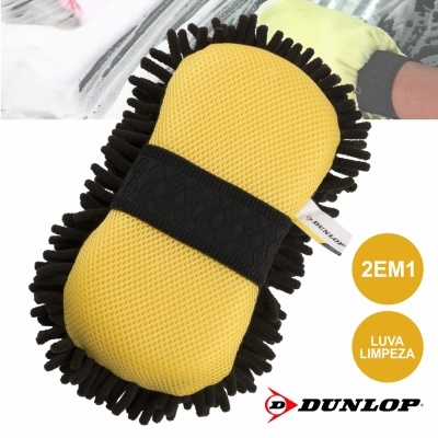 Esponja de limpeza amarela com microfibra preta e logótipo Dunlop
