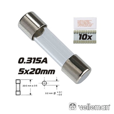 FUSÍVEL 5X20 FUSÃO RÁPIDA 0.315A (10X) VELLEMAN