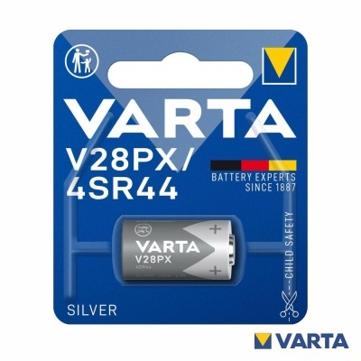 Pilha VARTA V28PX/4SR44 em embalagem azul com texto branco