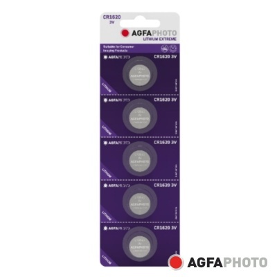 Pacote de pilhas de lítio AGFAPHOTO CR1620 3V em blister roxo e branco